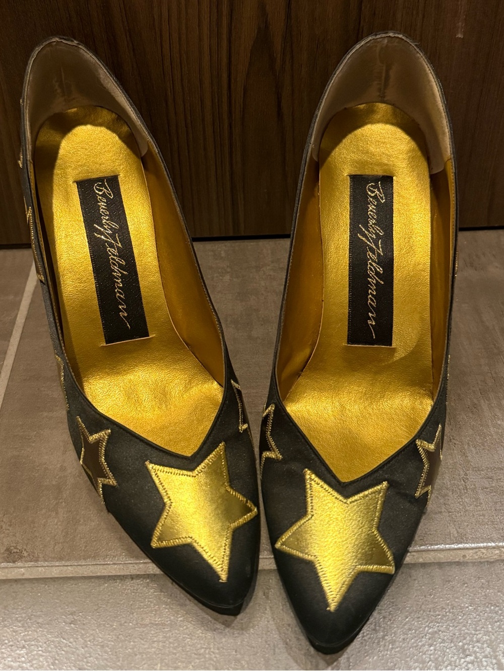 Vintage Beverly Feldman Black Pumps with Gold Star Accents